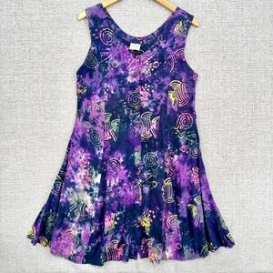 ZAZ Rayon Dress Tie Dye Sleeveless Button Front Casual O/S Fish Beach Watercolor